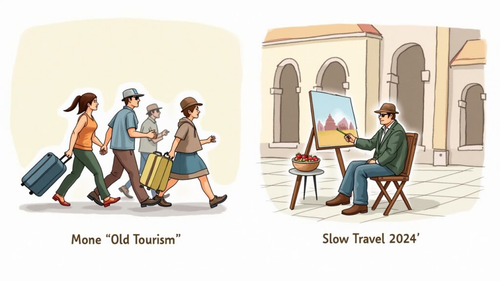 Discover the slow travel movement: Why staying longer in destinations leads to deeper experiences, cultural immersion, and sustainable tourism in 2025